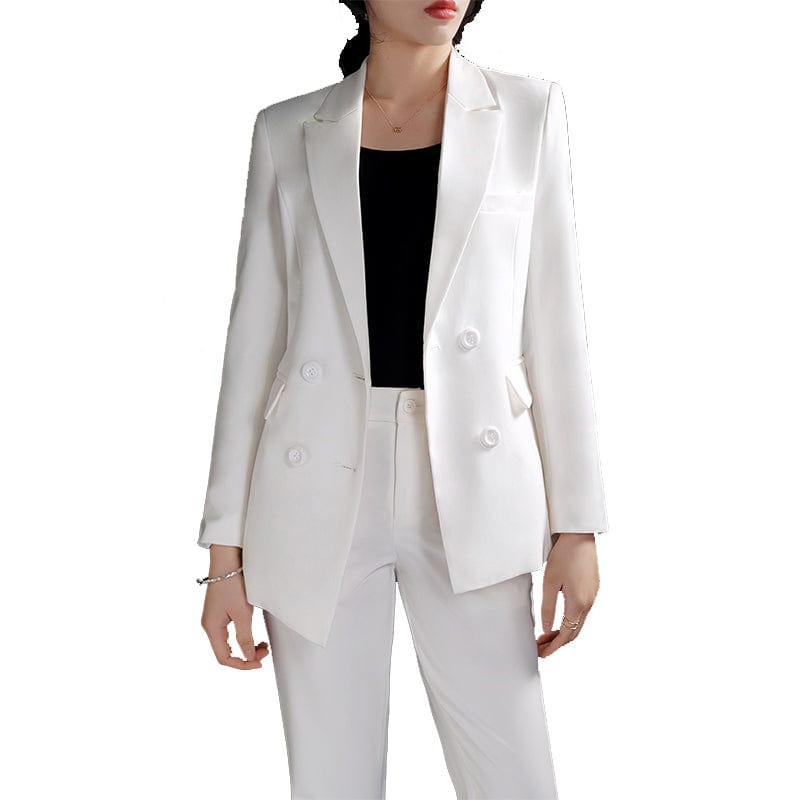 S / Two-piece White Suit High-quality two-Piece Suit Set Simple White Red Business Suit Blazer Office Lady Women Jacket and Wide Leg Trouser