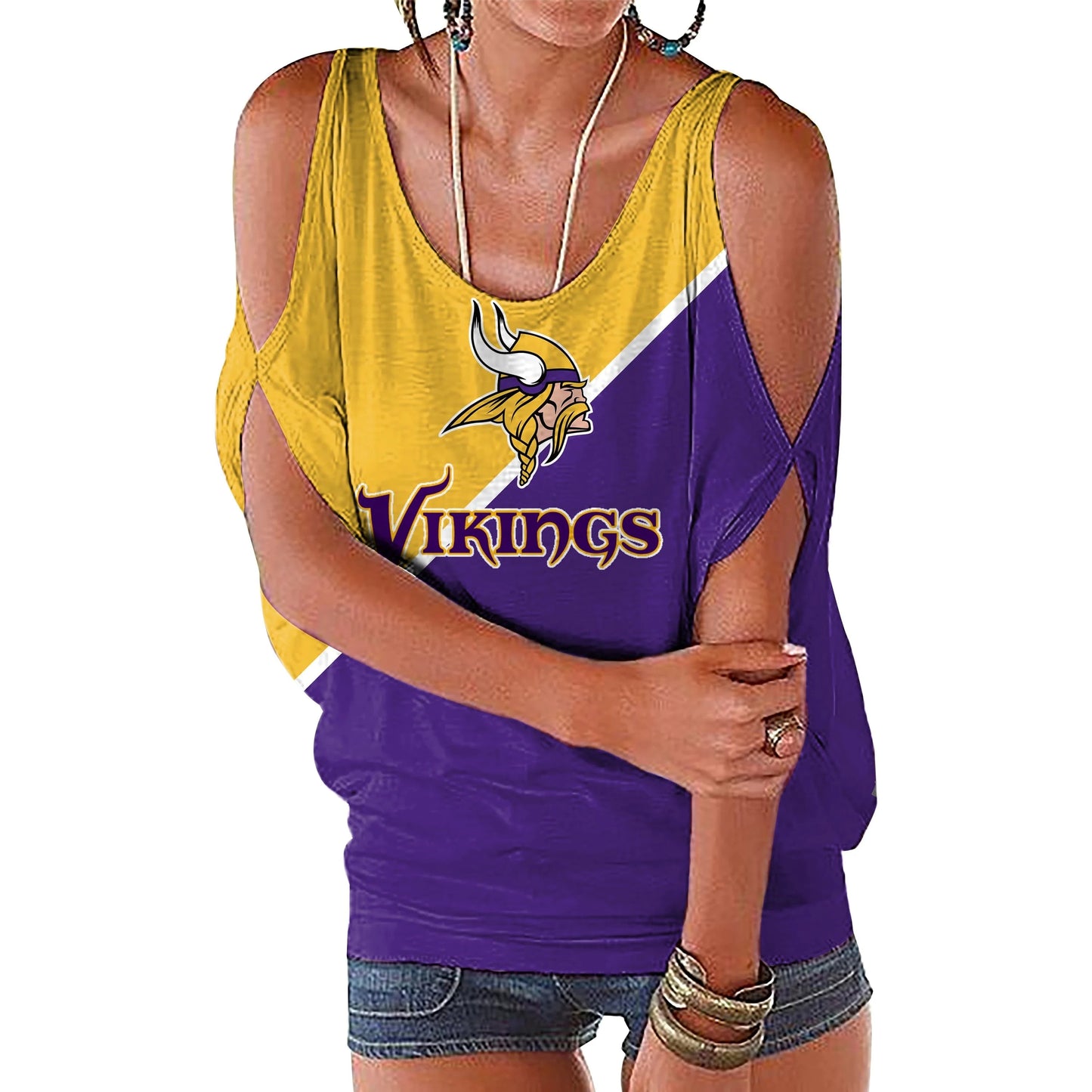 S / vikings custom nfl polyester t shirt girl o neck short sleeve plain shirts ladies off shoulder plus size women's blouses & shirts