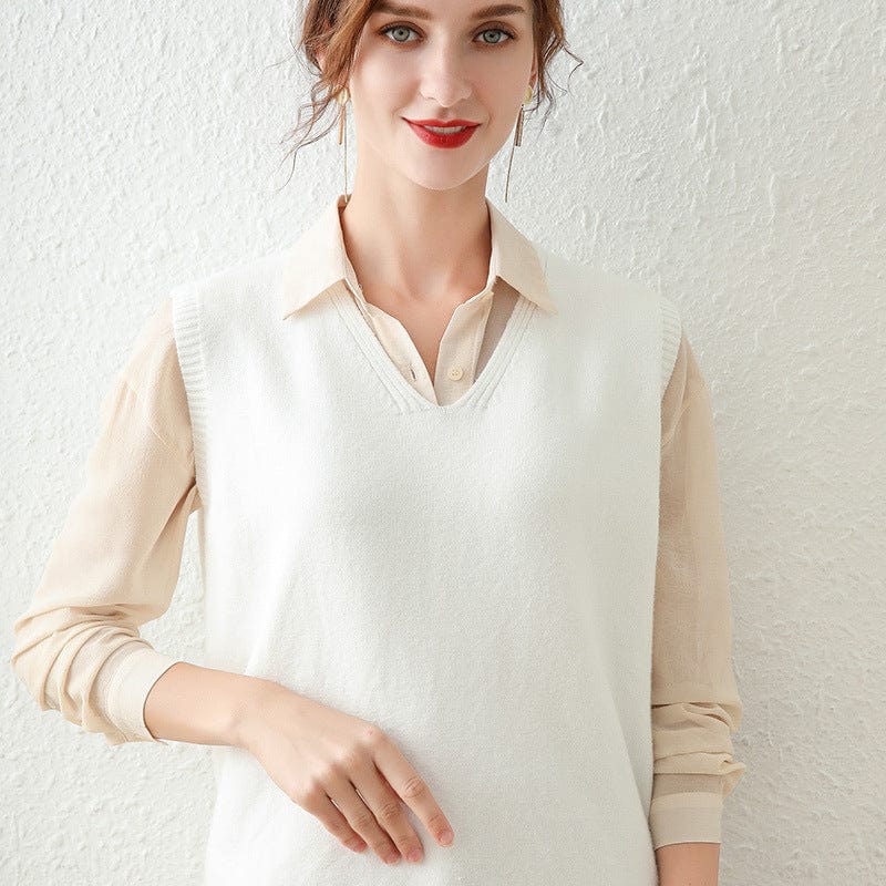 S / White 2022 Autumn And Winter New Vest Jacket Women's Sleeveless Sweater Knitted Pullover V-Neck Outer Wear For Women