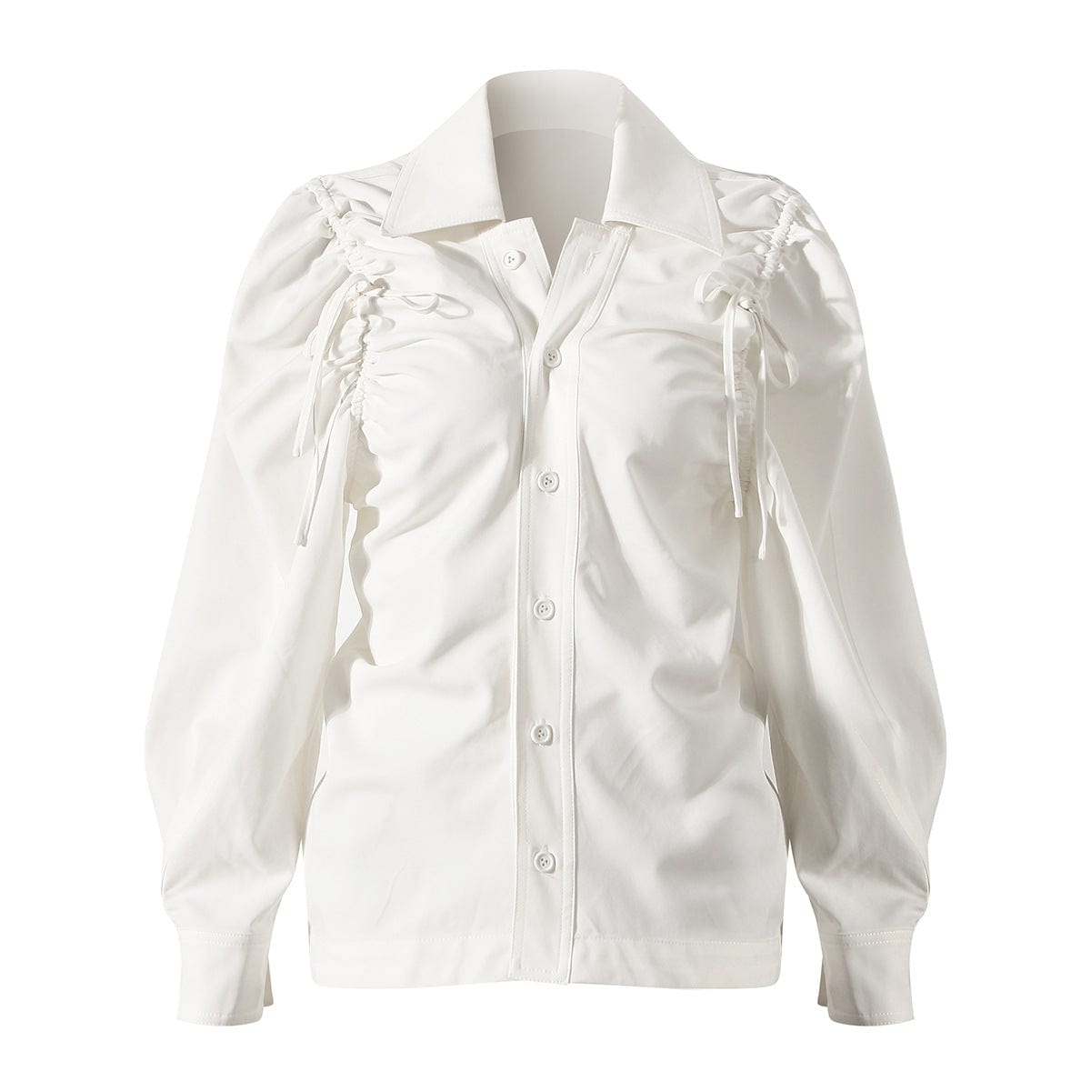 S / White Bettergirl Fashionable Drawstring Casual White Shirt Long Sleeve Spring Women Shirts Blouses