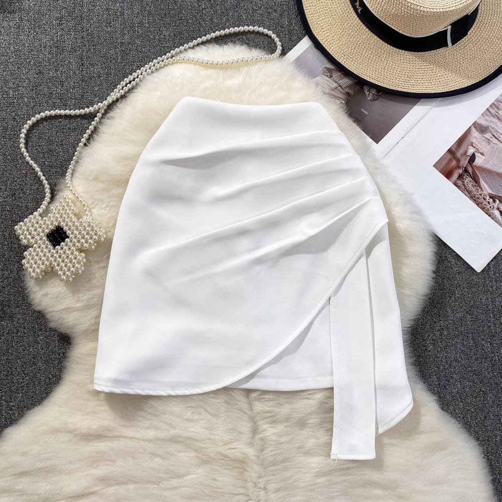S / White Irregular Short Skirt Women 2023 Summer New High Waist A-Line Skirt