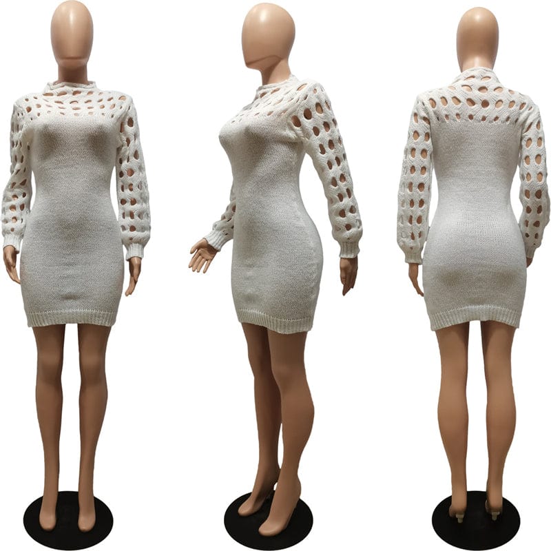 S / White ladies women spring 2023 sexy red knit jersey long sleeve hollow out bodycon night club dress spring 2023 clothing for women