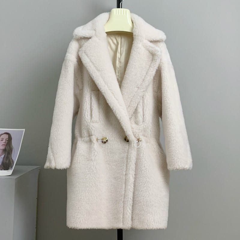 S / White Plus Size Long Lamb Fur Long Jacket Winter Genuine Teddy Bear Fur Coat for Women