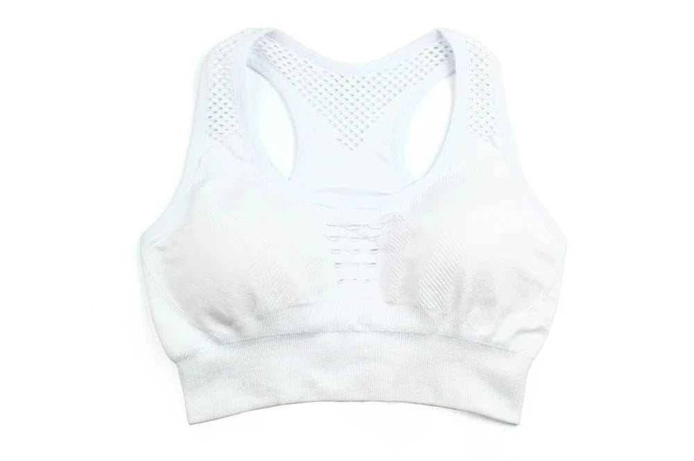 S / White Plus Size Mesh Hollow Beauty Back Stretch Sujetador Deportivo Wirefree High Impact Sports Bras Workout Gym Yoga Bra For Womens