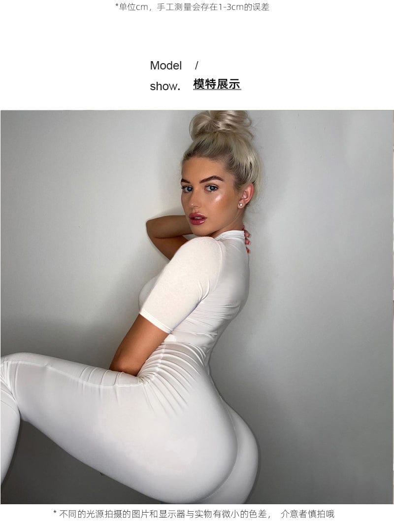 S / White Sexy women playsuit Short Sleeve Solid Color Skinny Yoga Jumpsuit 2022 Women Clothes Summer Jumpsuit