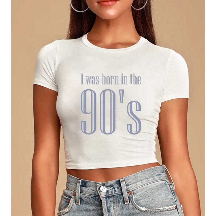 S / White-T09-552734 High Quality Round Collar Customized Printed Crop Top Lady 100% Polyester Women Cropped T-shirt