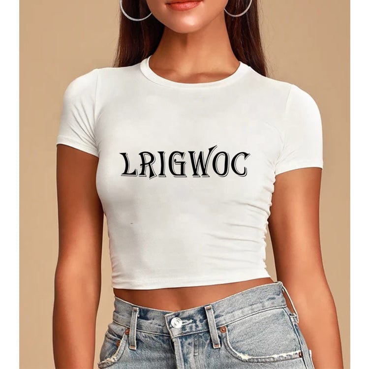S / White-T09-552763 High Quality Round Collar Customized Printed Crop Top Lady 100% Polyester Women Cropped T-shirt