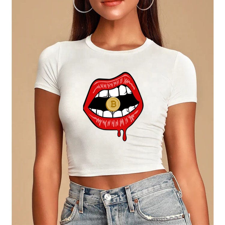 S / White-T09-76470347 High Quality Round Collar Customized Printed Crop Top Lady 100% Polyester Women Cropped T-shirt