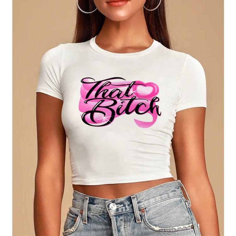 S / White-T09-GM17306 High Quality Round Collar Customized Printed Crop Top Lady 100% Polyester Women Cropped T-shirt