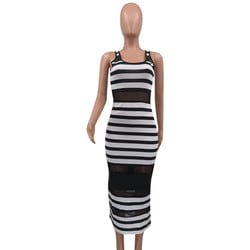 S / White YHSG91557 New arrival fashion clothing sexy long sleeve net yarn women slim Splicing dress dresses