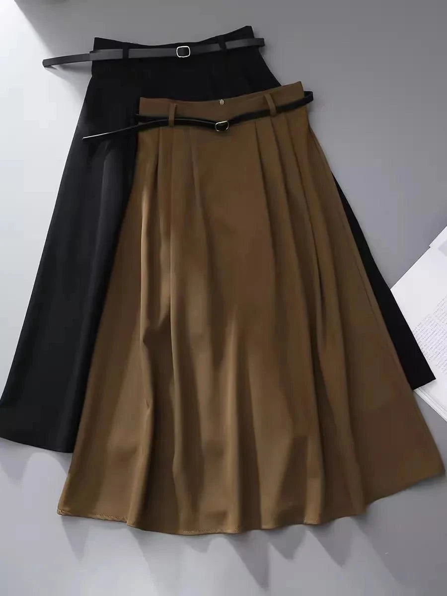 S-XL Professional commuting high waisted mid length skirt Women's temperament A-line large swing skirt