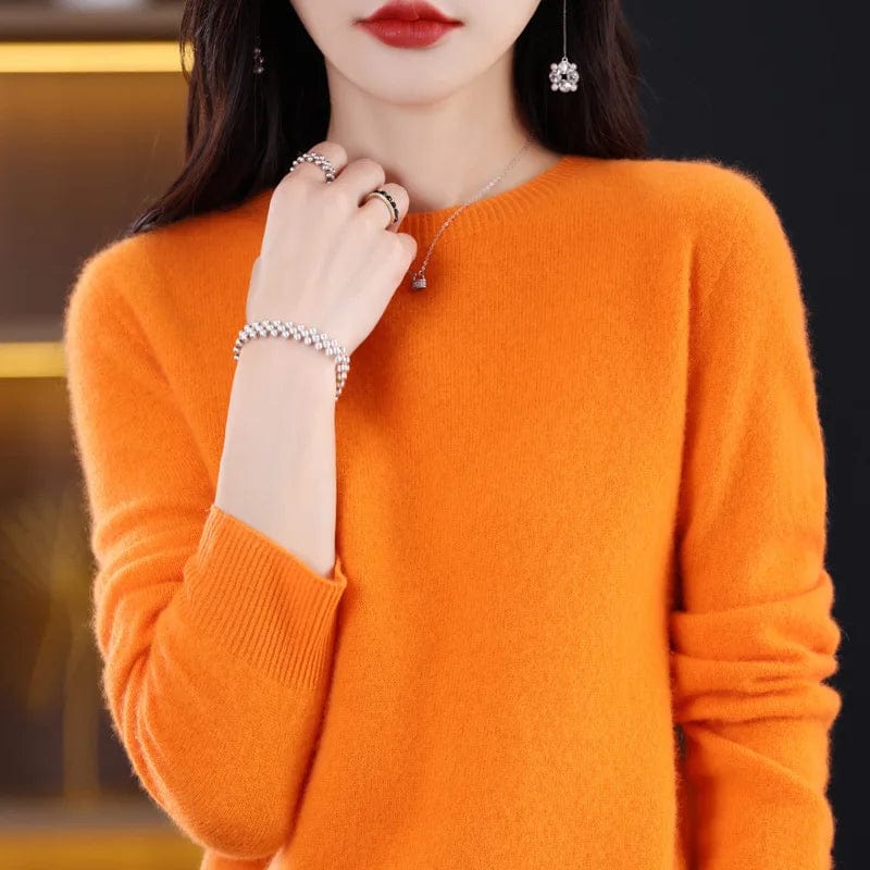 S-XXL round neck 100%-cashmare Knit Women's V neck Pullover Loose Bottom Sweater Autumn/Winter New Solid Color Sweater