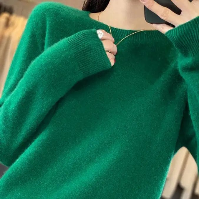 S-XXL round neck 100%-cashmare Knit Women's V neck Pullover Loose Bottom Sweater Autumn/Winter New Solid Color Sweater