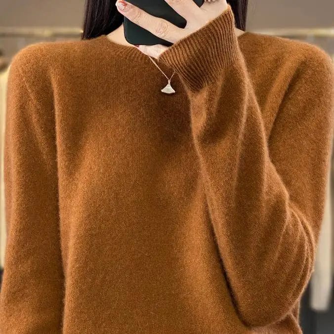 S-XXL round neck 100%-cashmare Knit Women's V neck Pullover Loose Bottom Sweater Autumn/Winter New Solid Color Sweater
