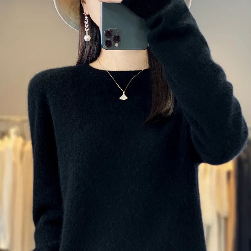 S-XXL round neck 100%-cashmare Knit Women's V neck Pullover Loose Bottom Sweater Autumn/Winter New Solid Color Sweater