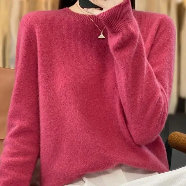 S-XXL round neck 100%-cashmare Knit Women's V neck Pullover Loose Bottom Sweater Autumn/Winter New Solid Color Sweater