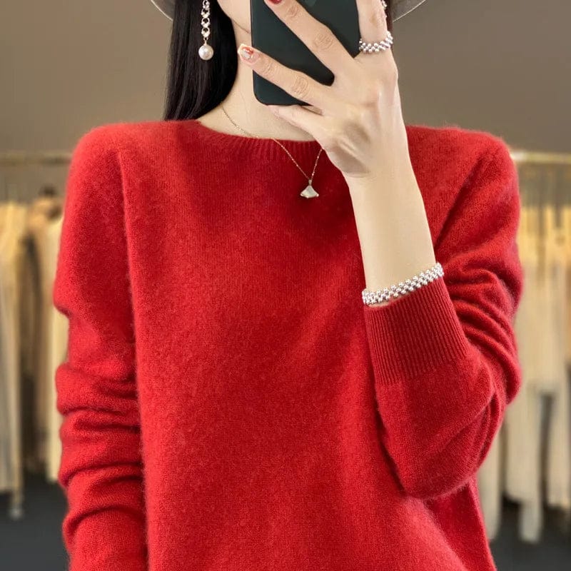 S-XXL round neck 100%-cashmare Knit Women's V neck Pullover Loose Bottom Sweater Autumn/Winter New Solid Color Sweater