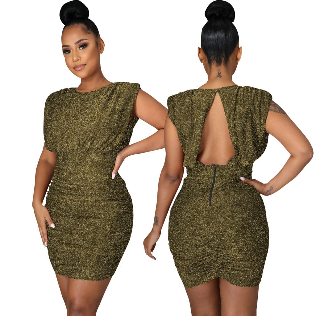 S / Yellow C1103TA55 New Design Casual Solid Color Hollow Out Sequin Bodycon Club Dress Women Sehe Fashion