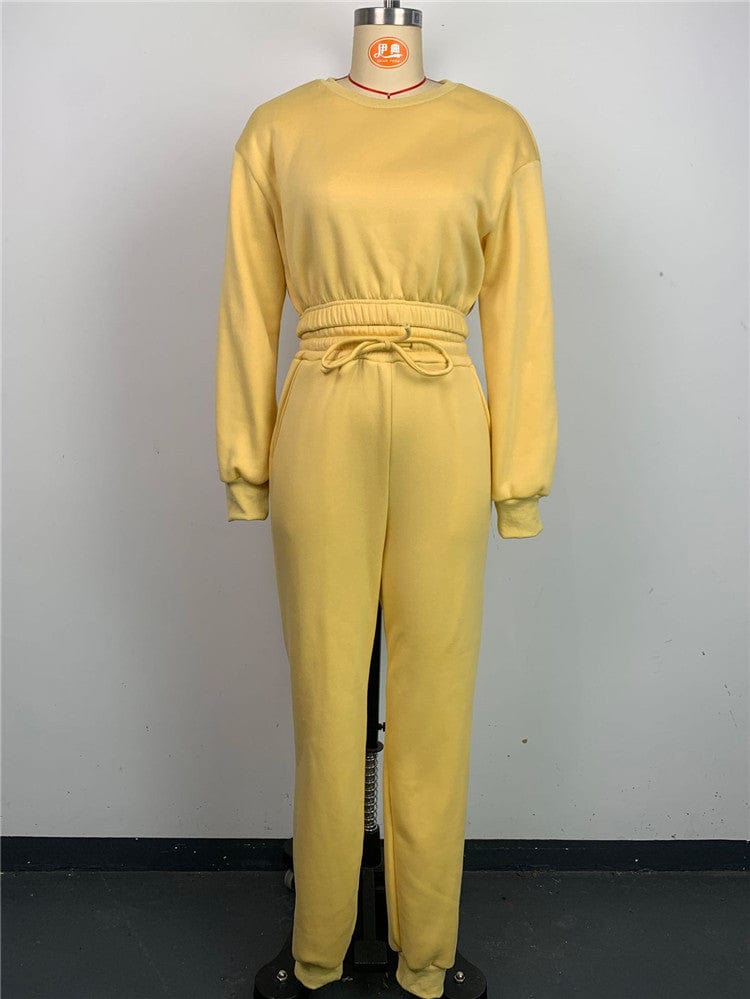 S / Yellow Hoodies Sweatshirt Tracksuit Fashion Soild Long Sleeve Sweatpants Female Joggers Women 2 Piece Sets