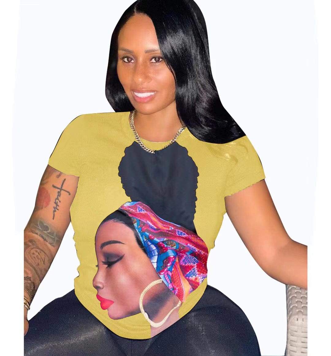 S / Yellow J&H 2023 new arrivals chic Africa ladies graphic t shirts summer trendy slim fit causal tops high street style