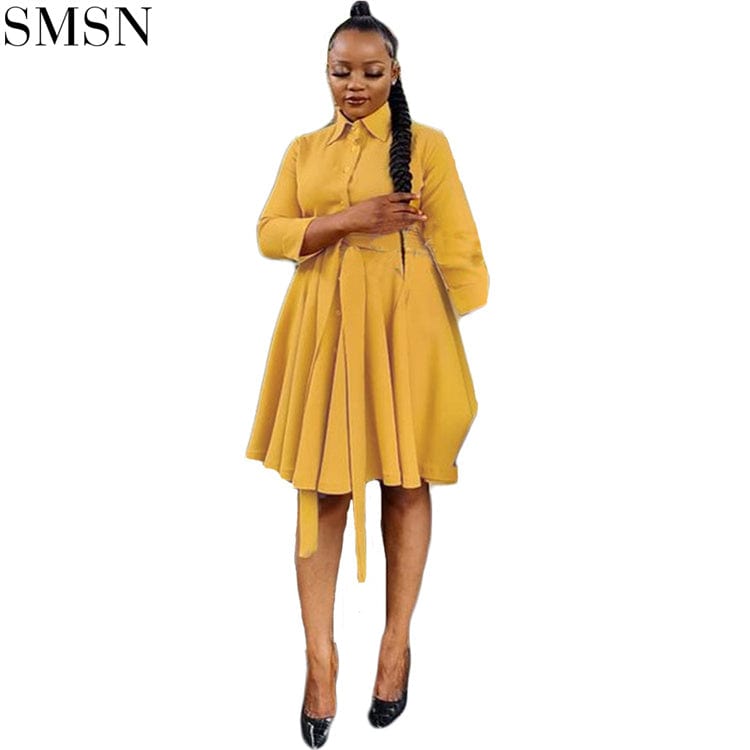 S / Yellow OSINA Latest Design Solid Color Bandage Dress Lady Elegant Women Office Dress Sexy A-Line Casual Dresses