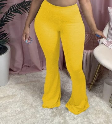 S / Yellow S-4XL plus size ladies leggings 2023 Solid color Women high Waist stacked pants leggings flare pants