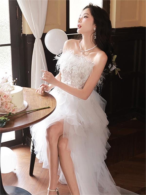 S0748H 2023 new one-shoulder evening dress celebrity birthday white tube top evening dress