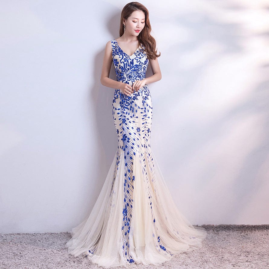 S0959H New Banquet Temperament Elegant Annual Meeting Long Fishtail Sequin Sexy Dress