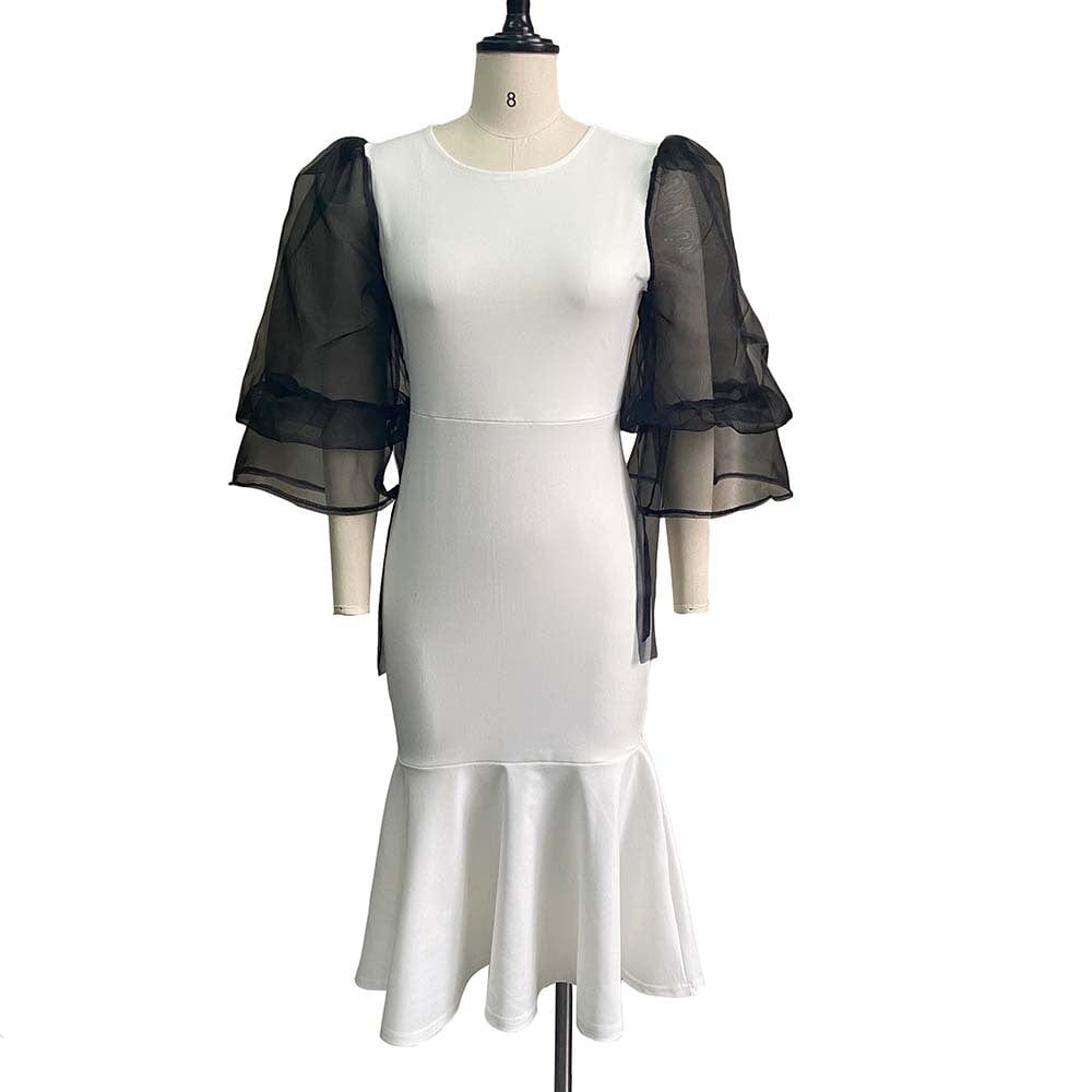 S327Q Mesh stitching fishtail fashion large size hip dress