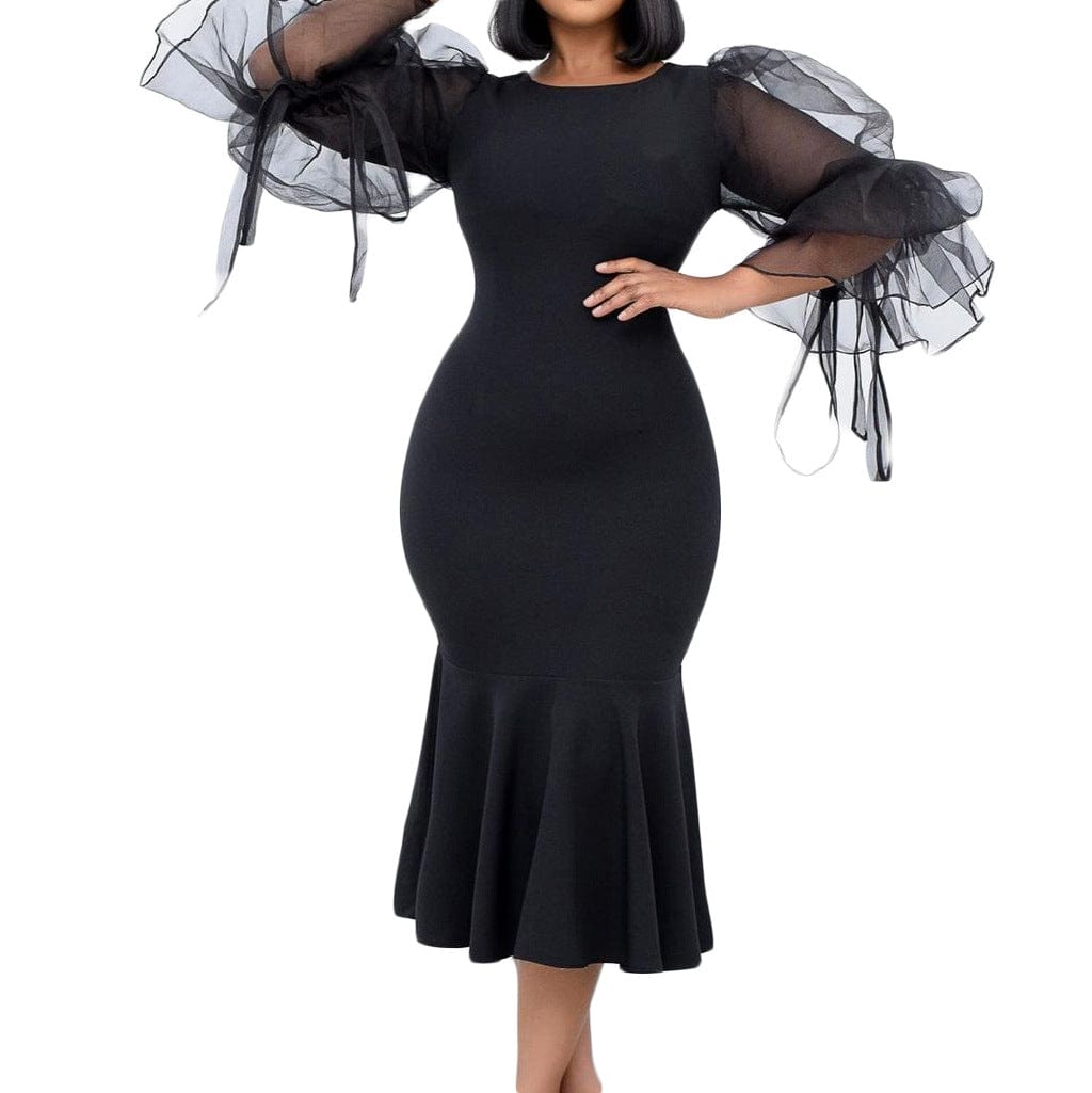 S327Q Mesh stitching fishtail fashion large size hip dress
