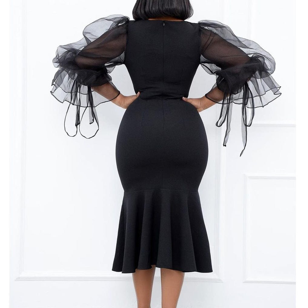 S327Q Mesh stitching fishtail fashion large size hip dress
