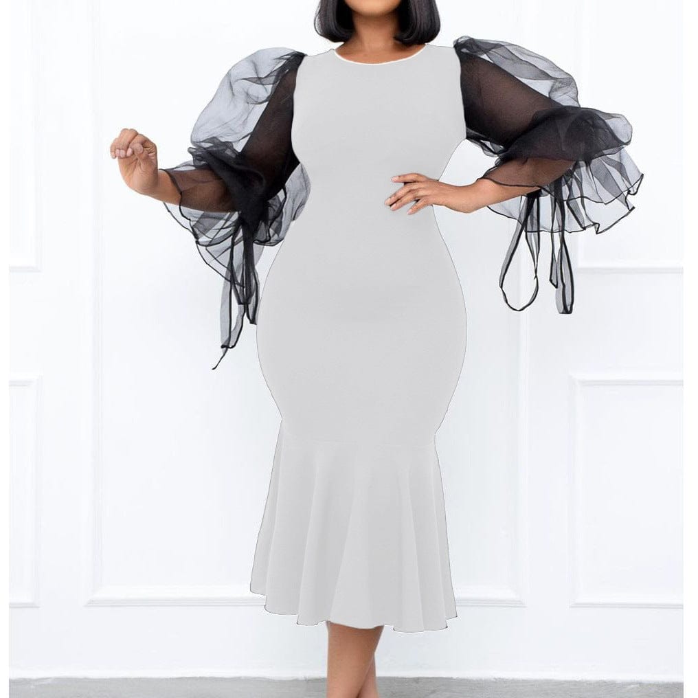S327Q Mesh stitching fishtail fashion large size hip dress