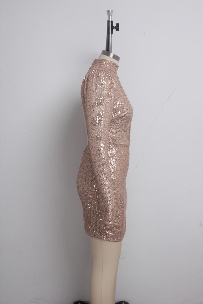S3834 women female personality sequin backless long sleeve mini dresses