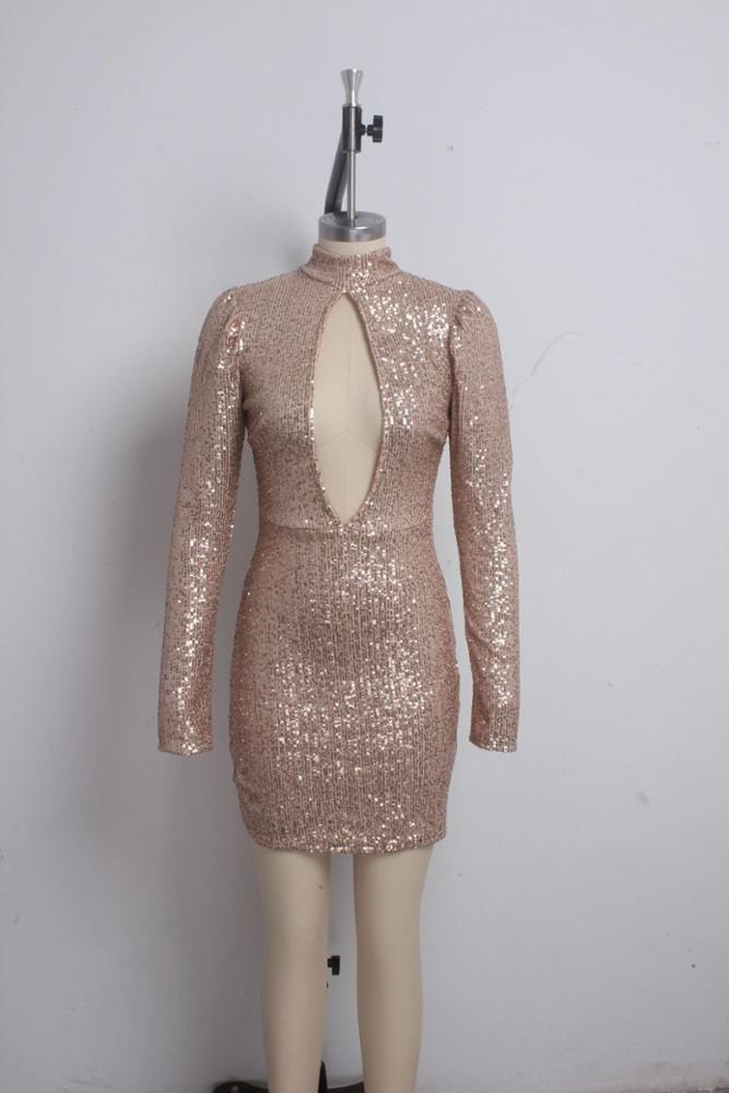 S3834 women female personality sequin backless long sleeve mini dresses