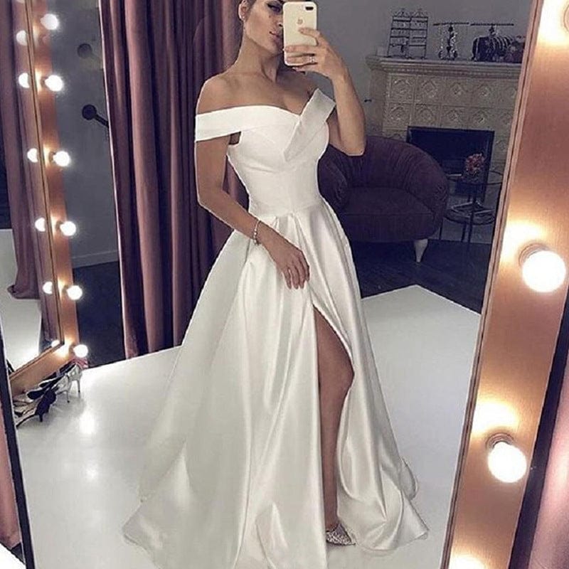 S4056F 2022 New High Quality Customized Plus Size Off Shoulder Bridesmaid Satin Party Graduation elegant Evening Dress