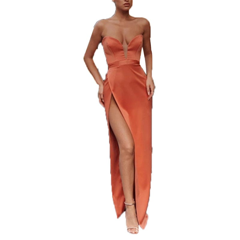 S4168F 2022 new high quality tube top long sexy slit thin banquet party dresses women evening elegance plus size