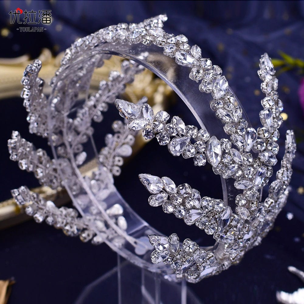 S4190F Bridal Handmade Pearl Wide Headband Gold Leaf Rhinestone Shaped wedding hair accessories tiaras