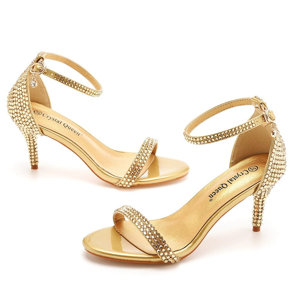 S4516F 7 cm temperament word with shallow mouth stiletto color diamond gold fish mouth bridal wedding shoes