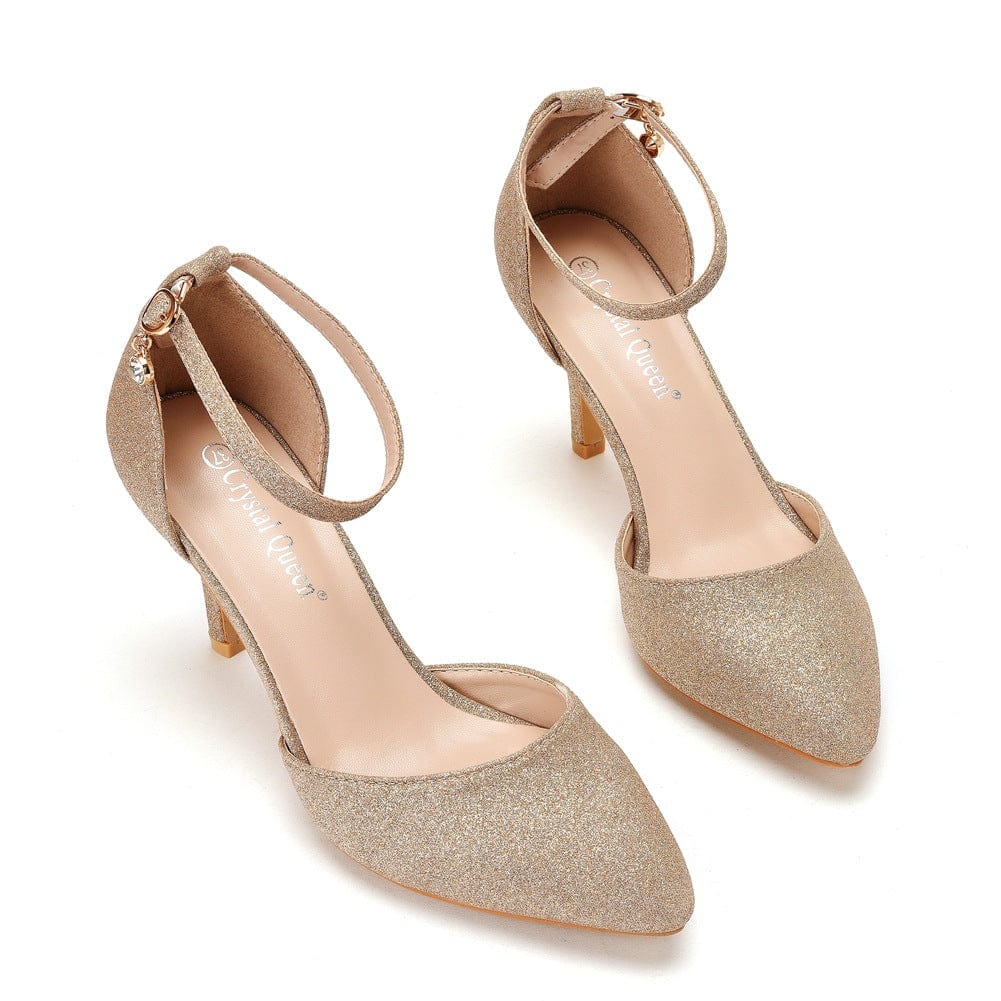 S4517F 7cm High Heel Stiletto Heel Pointed Toe Buckle Large Size Bridal Wedding Shoes
