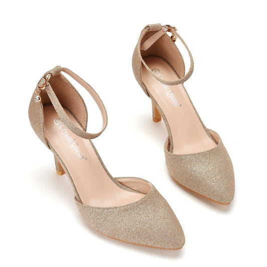 S4517F    7cm High Heel Stiletto Heel Pointed Toe Buckle Large Size Bridal Wedding Shoes