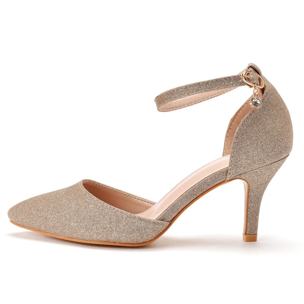 S4517F 7cm High Heel Stiletto Heel Pointed Toe Buckle Large Size Bridal Wedding Shoes