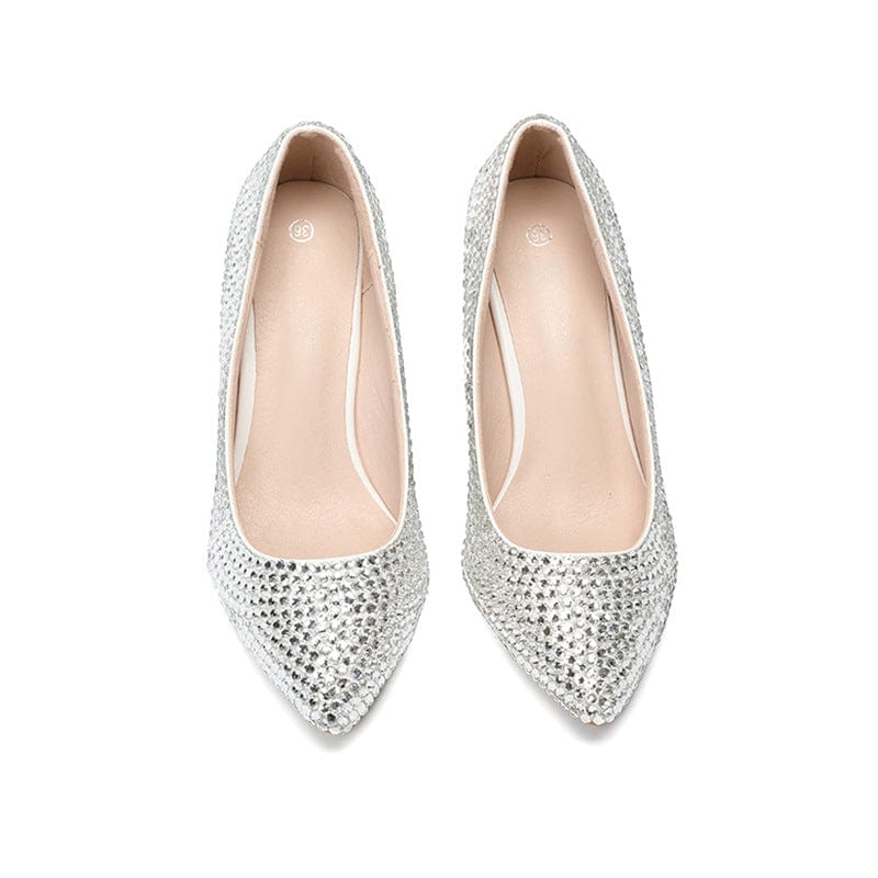 S4646F     New Wedge Silver Rhinestone Shallow Cut Diamond shoes for wedding women