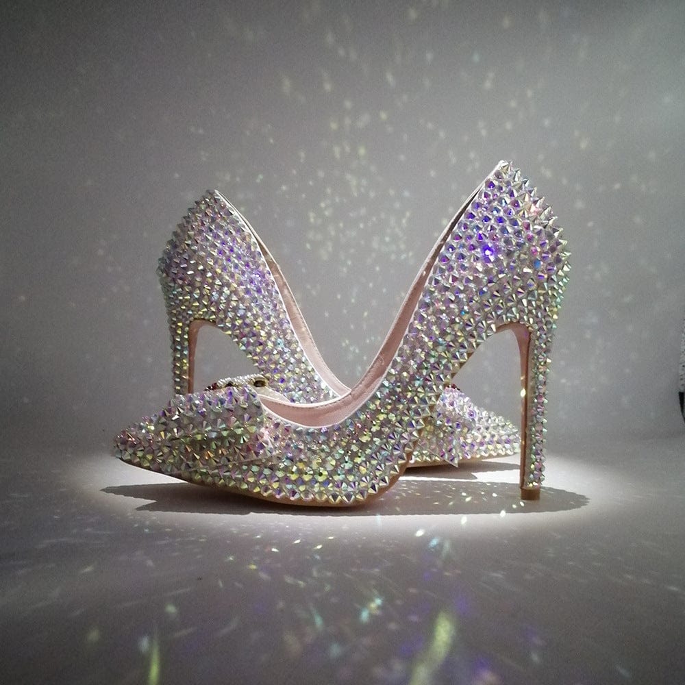 S4649F New high quality Crystal Clear Square Heel Beaded Pointed Toe Bridal Satin wedding heels for bride shoes