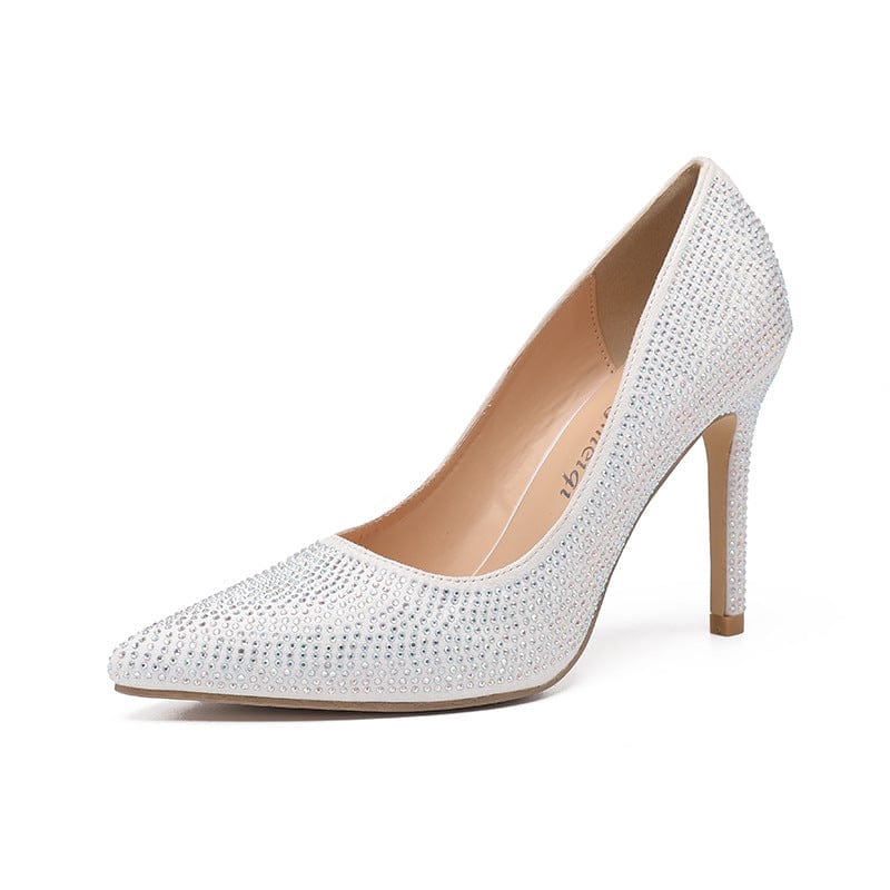 S4656F New style high-heeled temperament rhinestone pointed toe ironed diamond stiletto women's wedding shoes