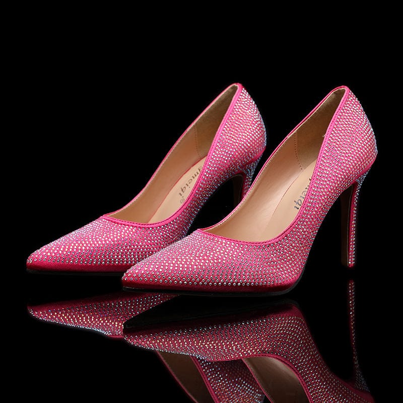 S4656F    New style high-heeled temperament rhinestone pointed toe ironed diamond stiletto women's wedding shoes