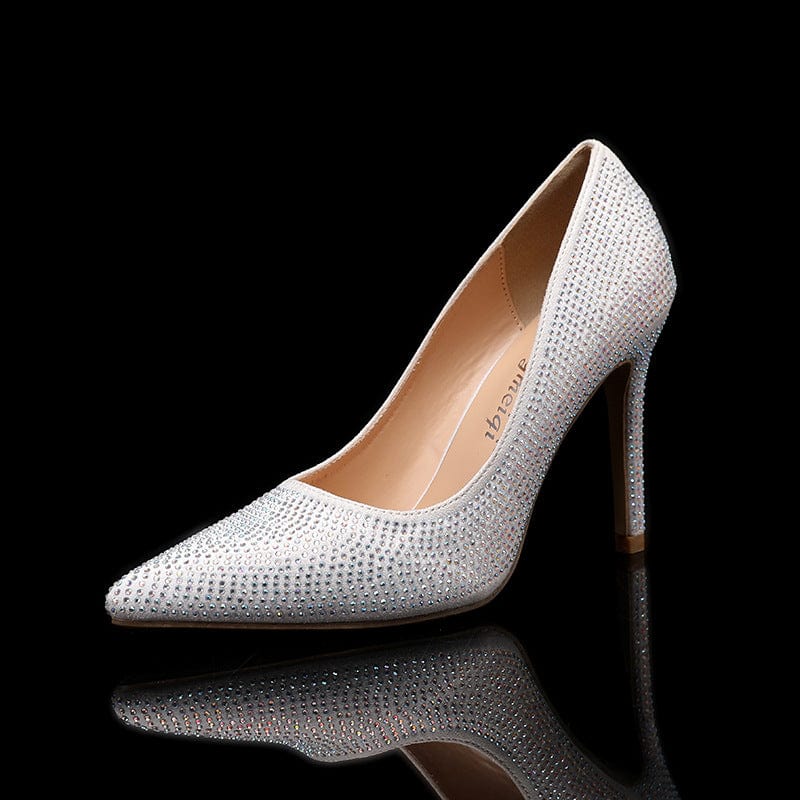 S4656F    New style high-heeled temperament rhinestone pointed toe ironed diamond stiletto women's wedding shoes