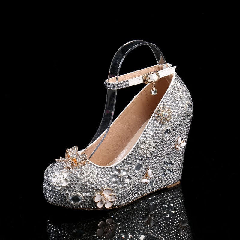 S4658F     New low-top pointed toe silver sparkling diamond stiletto everyday fashion  bridal shoes for weddings