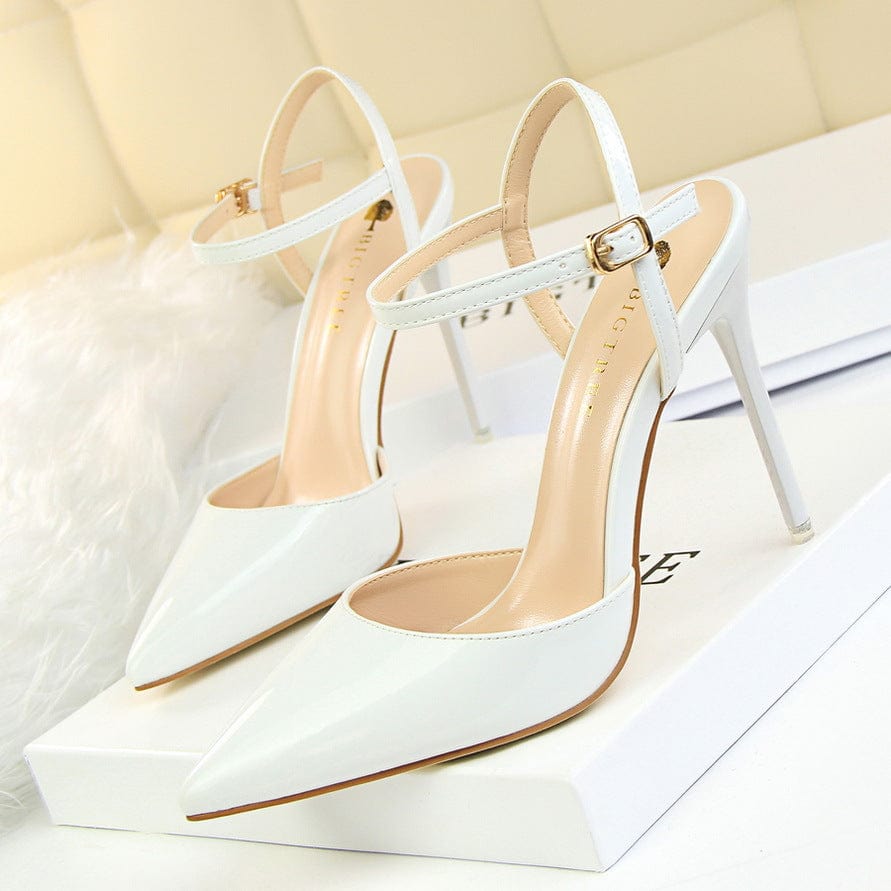 S4681F  Simple stiletto super high heel shallow mouth pointed toe patent leather sexy  white women's wedding shoes