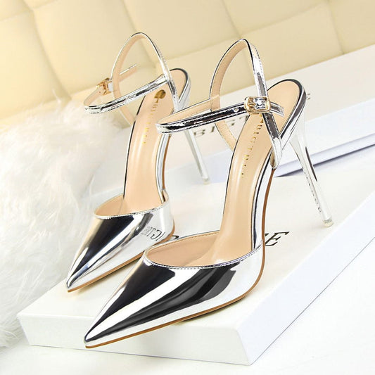 S4681F  Simple stiletto super high heel shallow mouth pointed toe patent leather sexy  white women's wedding shoes