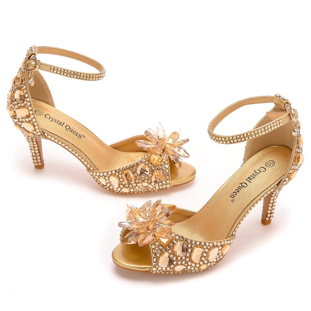 S4823F 7cm Fish Mouth High Heel Shallow Mouth Buckle Large Size Round Toe Crystal Rhinestone Stiletto bride shoes wedding